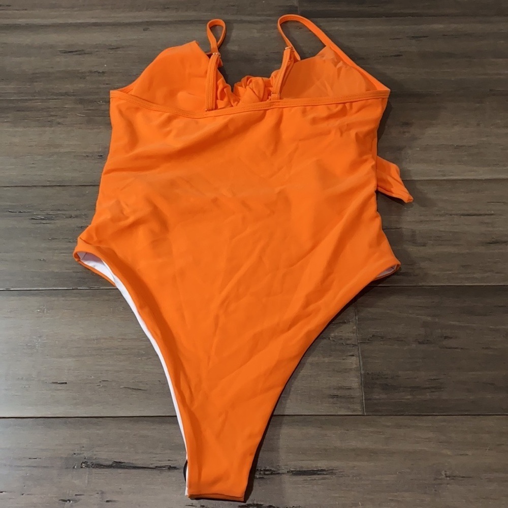 5 for $25 Shein onepiece orange swimsuit tie front cut out front - Picture 2 of 7